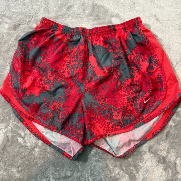 Nike Tempo Running Shorts w/ Liner Red Grey Pink Splatter Print Dri-Fit Size Lrg - Picture 1 of 8